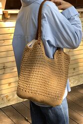Geanta Crosetata pentru Femei Model Vintage Boho Chic Geanta de Umar Spatioasa Ideala pentru Vara Plaja sau Tinute Casual Kaki PriStyle®