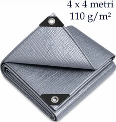 Prelata PE rezistenta 4x4 m 110 g/mp ochiuri metalice protectie exterior