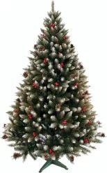 Brad Artificial de Craciun Molid HollyCone cu Fructe Rosii si Conuri Naturale Verde cu Varfuri Albe 150cm