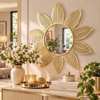 Oglindă de perete decorativă ramă cu petale aurii 55 cm