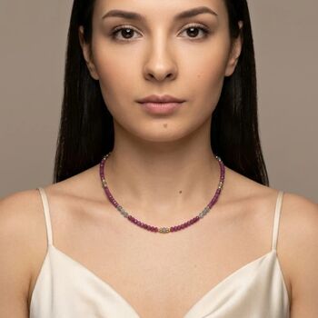 NOU Colier choker Aneira din cristale de rubin natural si Apatit argint 925 placat cu aur