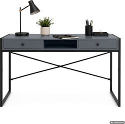 Birou stil industrial MDF melaminat cu 2 sertare si raft cadru metalic 123x48x81 cm gri grafit