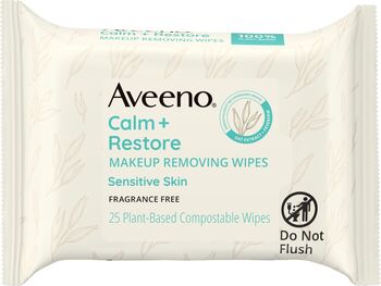 Șervețele Demachiante Aveeno Calm + Restore Makeup Remover Wipes Curățare Delicată Ten Calmarea Pielii Sensibile 25 buc