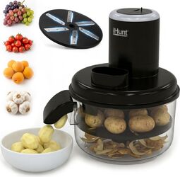 iHunt Bro Peeling Machine, Aparat Electric Automat pentru Decojit Fructe si Legume, 6 Lame Inox, 50W, Acumulator 1300mAh, Fara Fir, Negru