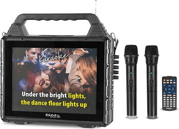 Sistem karaoke portabil cu ecran incorporat 14.1" si 2 microfoane wireless
