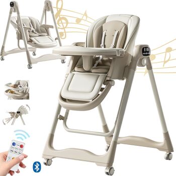 Scaun de Masa Pliabil cu Balansoar electric 4 in 1 pentru Bebelusi si Copii Qova® Multifunctional Redare Muzica Reglabil pe inaltime 170° inclinare Spatar Roti 360° cu bloc