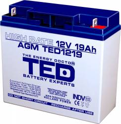 Acumulator stationar VRLA AGM 12V 19 Ah High Rate Terminal F3 T3 TED Electric etans UPS Back-up 