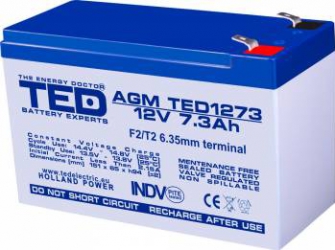Acumulator stationar VRLA AGM 12V 7.3Ah F2 T2 TED Electric etans UPS Back-UP 