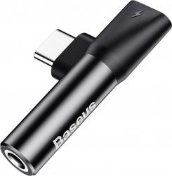 Adaptor Baseus L41 Type-C la port Type-C si port Jack 3.5mm Negru
