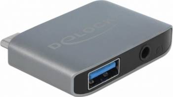 Adaptor Delock audio USB-C la jack stereo 3.5mm + USB-A T-M 63965 
