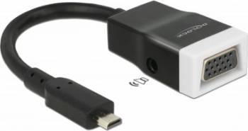 Adaptor Delock micro HDMI-D la VGA cu Audio T-M 15cm Negru 
