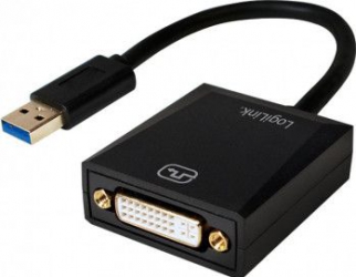 Adaptor LogiLink USB 3.0 T - DVI M 15cm Negru