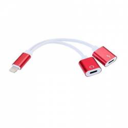 Adaptor 2 in1 iPhone iPad Lightning casti si charger splitter rosu BBL316 