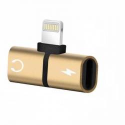 Adaptor 2in1 iPhone iPad Lightning casti si charger Splitter Auriu BBL485 