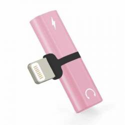 Adaptor 2in1 iPhone iPad Lightning casti si charger Splitter Roz BBL556 
