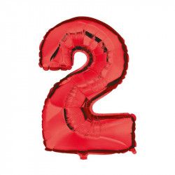 Balon folie cifra 2 rosu metalizat inaltime 35 cm pentru aniversare 