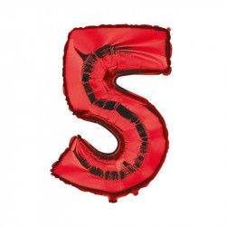 Balon folie cifra 5 rosu metalizat inaltime 35 cm pentru aniversare 