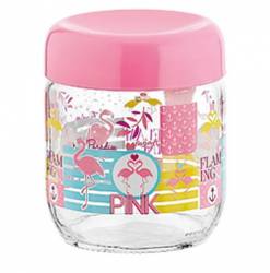 Borcan de sticla cu decor Flamingo 425ml 