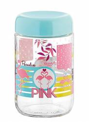 Borcan de sticla cu decor Flamingo 660ml 