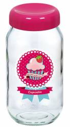 Borcan din sticla CUPCAKE PINK 1000ml cu capac filetat 