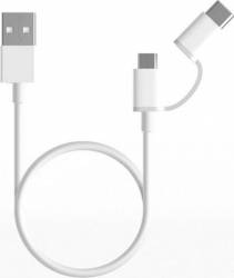 Cablu de date si incarcare Xiaomi Mi 2 in 1 Micro USB si Type-C 0.3 m Alb