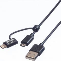 Cablu de date Value micro USB B Adaptor Lightning iPhone 1m Negru 