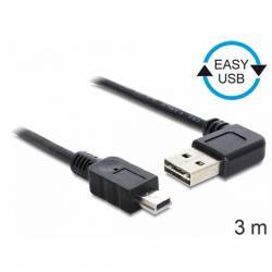 Cablu Delock EASY-USB 2.0 tip A unghi stanga-dreapta la mini USB-B 2.0 T-T 3m Negru 