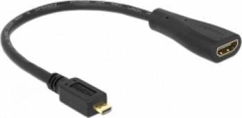 Cablu Delock High Speed HDMI cu Ethernet HDMI micro D male - HDMI A female 23cm Negru