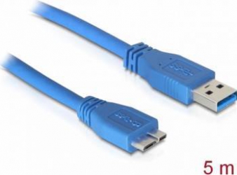 Cablu Delock micro USB-B 3.0 la USB-A T-T 5m Albastru