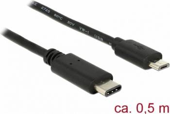 Cablu Delock USB 2.0-C la micro USB T-T 0.5m Negru 