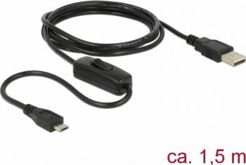 Cablu Delock USB 2.0 la micro USB-B de incarcare cu switch pentru Raspberry Pi 1.5m 