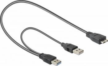 Cablu Delock USB 3.0 la USB 3.0 micro B + USB 2.0 60cm Negru 