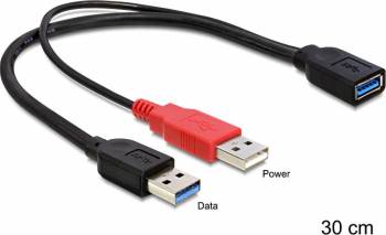 Cablu Delock USB 3.0 Tip A mama la USB 3.0 Tip A tata si USB 2.0 Tip tata A 30cm Negru 