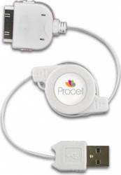 Cablu Retractabil Procell pentru iPhone 4 4s Alb 