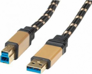 Cablu Roline USB 3.0 tip A la tip B Gold T-T 0.8m Negru 