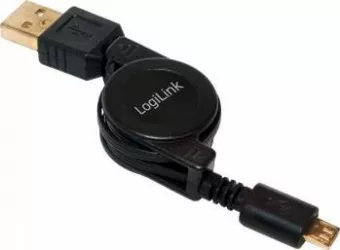 Cablu USB 2.0 la MicroUSB Logilink CU0090 0.75m retractabil Negru