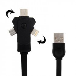 Cablu 3 in 1 rotativ cu conector Micro USB type C Lightning 1 m lungime Negru BBL814 