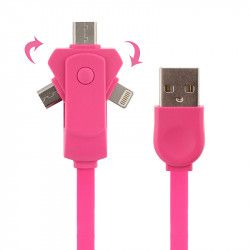 Cablu 3 in 1 rotativ cu conector Micro USB type C Lightning 1 m lungime Roz BBL815 