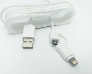 Cablu De Date 2 In 1 Iphone 56 + Micro Usb Alb pt Telefon Tableta 
