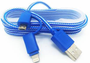 Cablu De Date 2 In 1 Iphone 56 + Micro Usb Albastru pt Telefon Tableta 