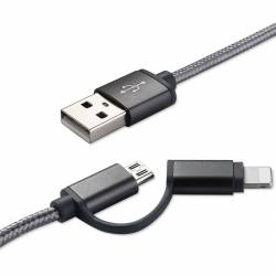 Cablu De Date 2 In 1 Iphone 56 + Micro Usb Negru pt Telefon Tableta 