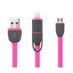 Cablu De Date 2 In 1 Iphone 56 + Micro Usb Roz pt Telefon Tableta 