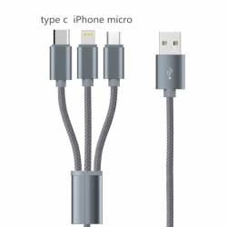 Cablu De Date 3 In 1 Iphone 56 + Micro Usb + Type C 