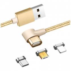 Cablu de date incarcare magnetic 3 in 1 Micro USB Type-C Lightning 1m auriu BBL576 