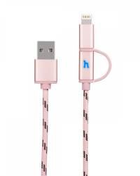 Cablu de dateincarcare Hoco UPL20 Micro USB si Lightning Rose Gold 