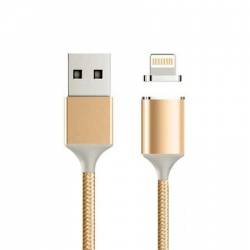 Cablu de dateincarcare magnetic pentru iPhone conector Lightning magnetic lungime 1m ranforsat textil Auriu BBL475 