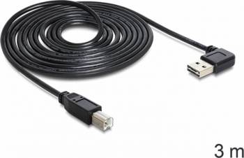 Cabluri Delock EASY-USB 2.0 tip A unghi stanga-dreapta la USB-B T-T 3m Negru 