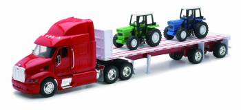 Camion diecast Peterbilt 387 cu platforma si 2 tractoare 1 32 