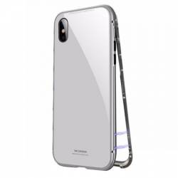Carcasa magnetica pentru iPhone Xs Max Rama metalicaspate din Sticla Securizata Silver-Transparent BBL713 