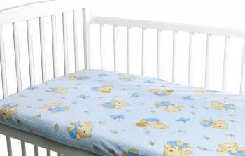 Cearceaf din bumbac cu elastic Honey Bear Blue 120x60 cm